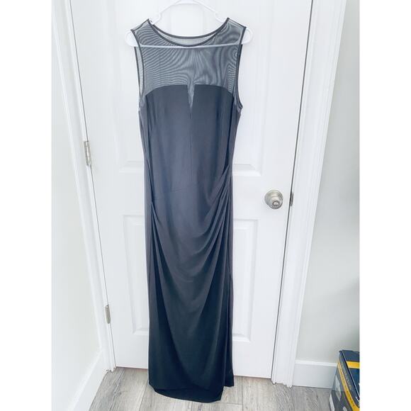Lauren Ralph Lauren Evening Dress Size 12 Long maxi Sheer mesh v neck CLASSY - Picture 1 of 7
